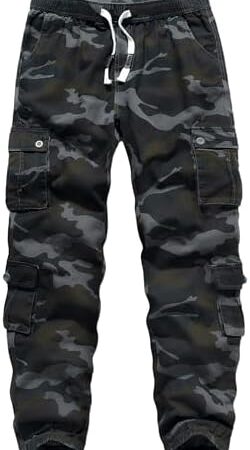 APTRO Herren Cargo Hose Camouflage Hose Elastische Taille Arbeitshose Lange Baumwolle Leichte Hose mit 8 Tachen LT40 Camo Schwarz XL  Amazon.de: Fashion