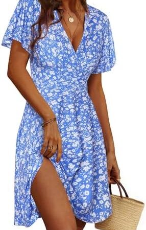 Cicy Bell Damen Blumenmuster Sommer Wickelkleid, A-Linie, Gr. L | Knielänge, V-Ausschnitt, leicht, elegant, Alltagskleid, Strandkleid  Amazon.de: Fashion